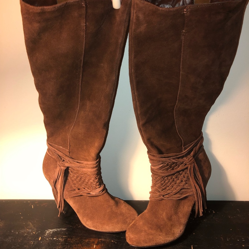 Naughty Monkey Tall Suede Brown Fringe Boots